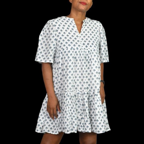 Emerson Fry Isla Mini Dress White Print Babydoll Cotton HandBlock Swingy Small - Picture 16 of 16